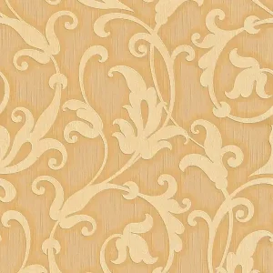 Szybka dostawa Tapeta 95490-3 Tessuto AS Creation tekstura tkaniny i wytłoczony wzór ornamentu – żółty, metaliczny