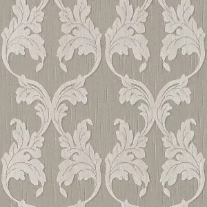 Tapeta 95628-6 Tessuto AS Creation tapeta barokowa z ornamentami roślinnymi – szara, beżowa Obniżka ceny