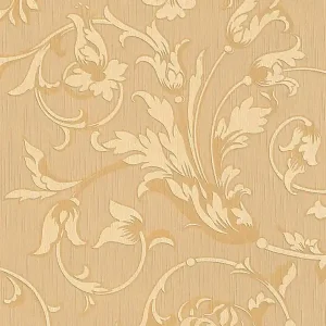 Zniżka Tapeta 95633-3 Tessuto AS Creation tapeta barokowa z ornamentami o wyglądzie tkaniny jedwabnej – pomarańczowy, beżowy