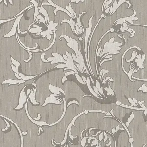 Hit cenowy Tapeta 95633-6 Tessuto AS Creation w stylu kolonialnym z roślinnymi ornamentami - brąz, szary