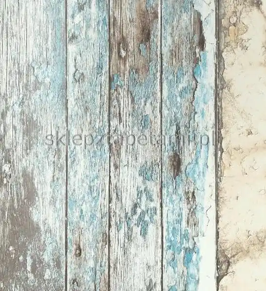 Dostępne od ręki TAPETA DECO4WALLS przecierana stara deska beżowy niebieski