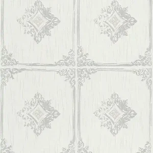 Obniżka ceny Tapeta AS 96199-1 w stylu vintage sztukaterie z ozdobnymi kasetonami – szary, biały