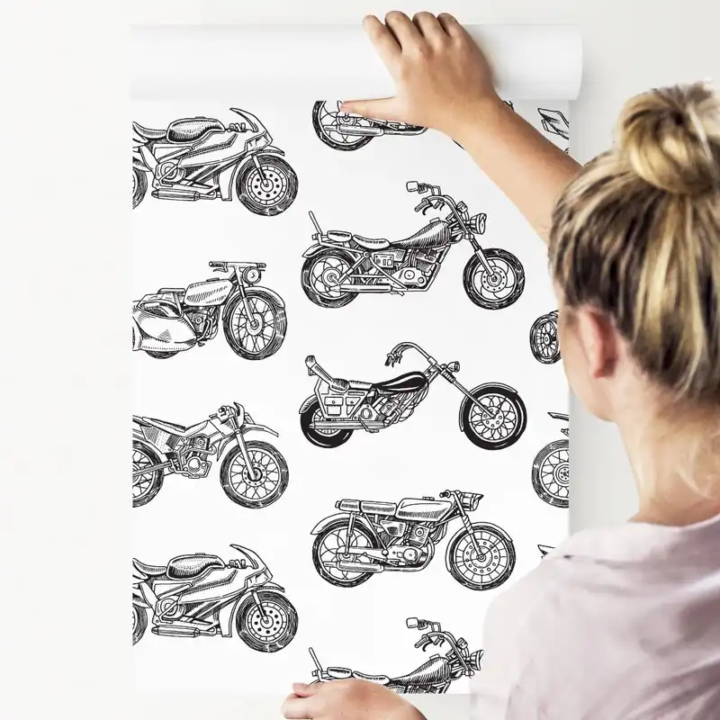 Tapeta Czarno-Białe Rysowane Motocykle Zniżka