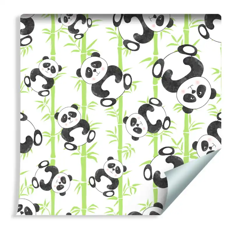 Ostatnie sztuki Tapeta Dla Dzieci - Uśmiechnięte Misie Panda I Bambusy