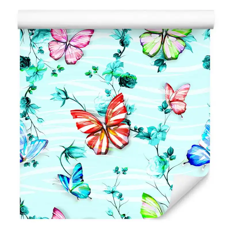 Oferta limitowana Tapeta Dla Dzieci, Motyle, Kwiaty, Zieleń, Liście