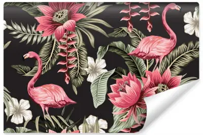 Fototapeta Tropikalne Kwiaty I Flamingi Vintage Bestseller