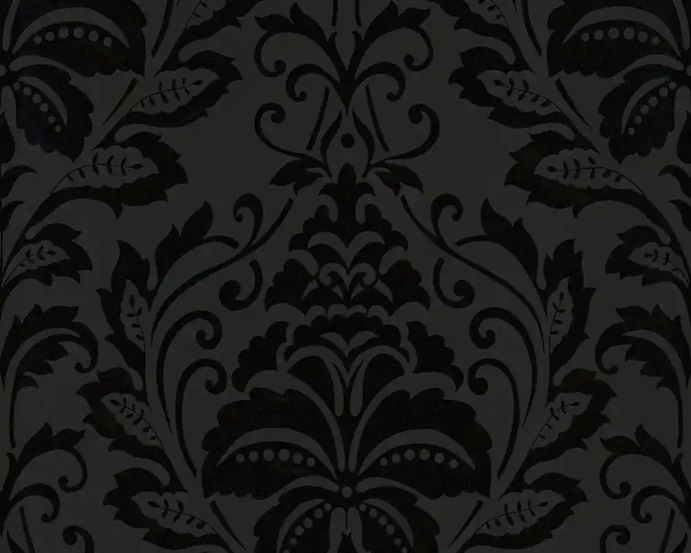 Nowy Tapeta ścienna głęboki czarny ornament czarne tło 2554-26 Flock AS Creation