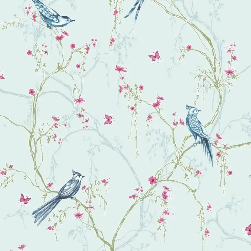 Tapeta ścienna niebieska błękitna w gałązki ptaszki ptaki Simplicity 101843 Superfresco Easy Okazja