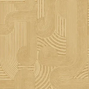 Wyprzedaż Tapeta ścienna geometryczna połyskująca wzór w linie koła i łuki żółta 65952 Khalili Holden