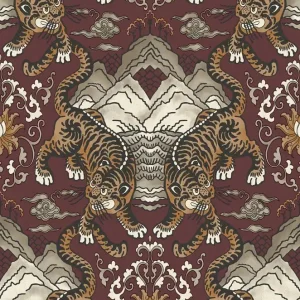 Oferta czasowa Tapeta ścienna flizelinowa góry tygrys bordowa 65913 Khalili Holden