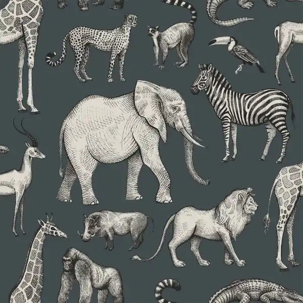 Cena promocyjna Tapeta ścienna w zwierzęta słonie zebry żyrafy Forest Friends 139272 Esta Home