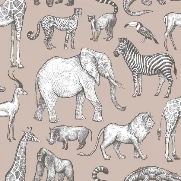 Darmowa dostawa Tapeta ścienna w zwierzęta słonie zebry żyrafy Forest Friends 139271 Esta Home