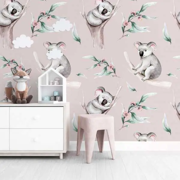 Dostępne od ręki Tapeta dla dzieci - PINKY KOALAS