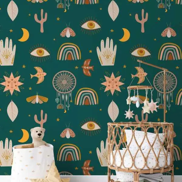 Tapeta dla dzieci - GREEN BOHO COLLAGE Bezpieczna płatność