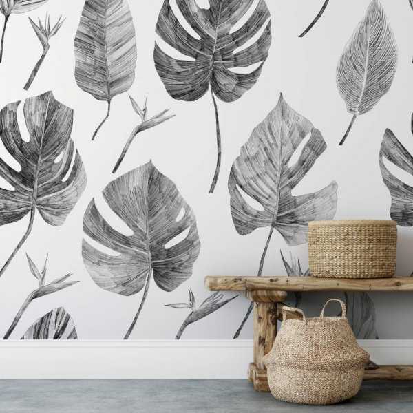 Cena promocyjna Tapeta na ścianę - SKETCHY LEAVES