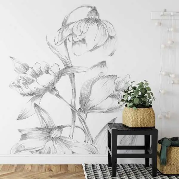 Hit sprzedaży Tapeta na ścianę - SKETCHY FLORA