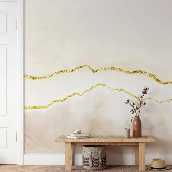 Ograniczona ilość Tapeta na ścianę - CREAM GOLD LINE