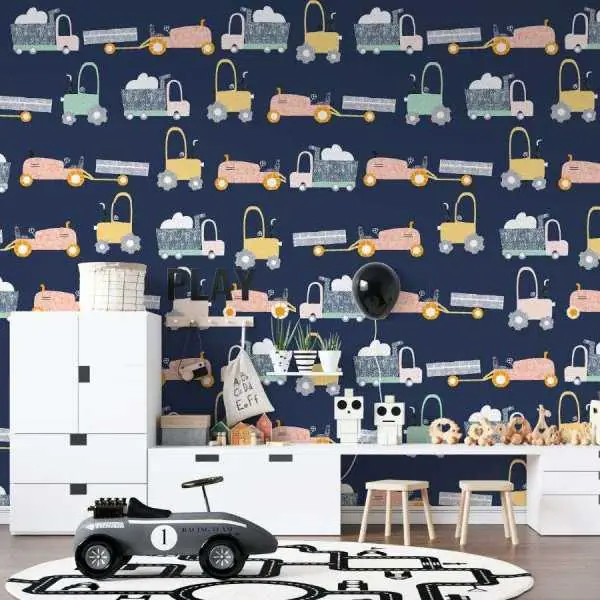 Zamów dziś Tapeta dla dzieci - VEHICLES NAVY BLUE