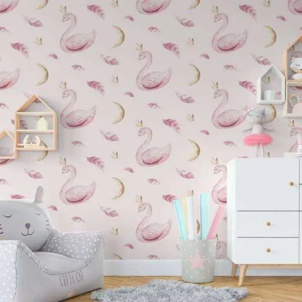Dodaj do koszyka Tapeta dla dzieci - PINK SWANS