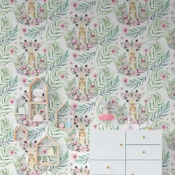 Obniżka ceny Tapeta dla dzieci - FLORAL GIRAFFE