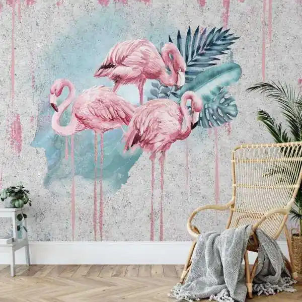 Cena promocyjna Tapeta na ścianę - PAINTY FLAMINGOS