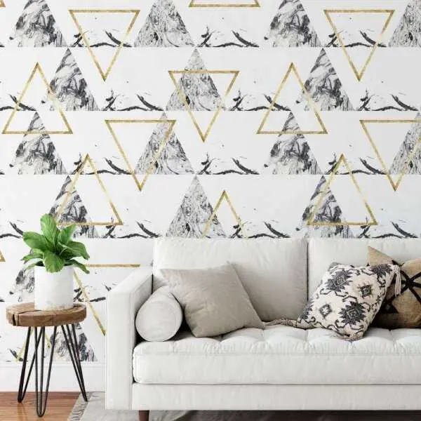 Łatwy zwrot Tapeta na ścianę - MARBLE GOLDEN TRIANGLE