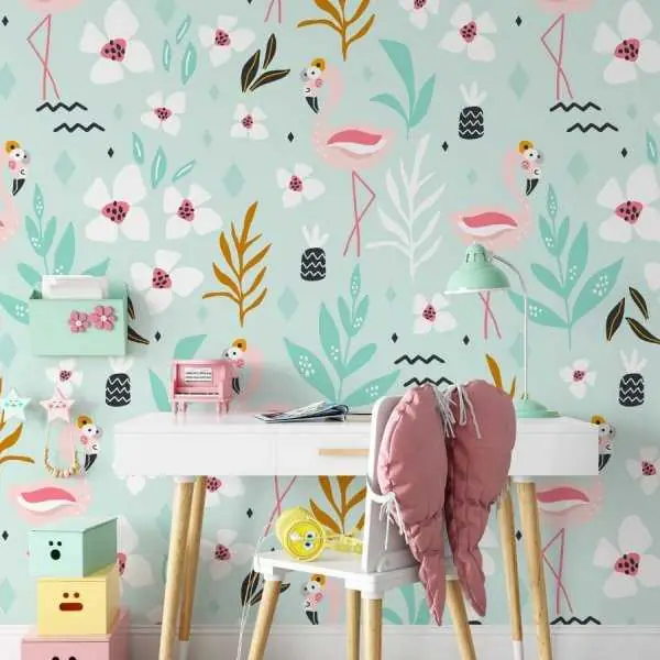 Nie przegap Tapeta dla dzieci - MINTY FLAMINGOS