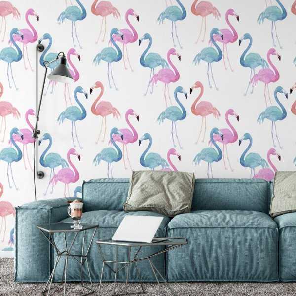 Dostępne od ręki Tapeta na ścianę - PASTEL FLAMINGOS