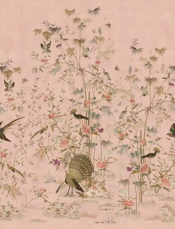 Premium MURAL S10417 Chinoiserie Garden - Chinoiserie Garden, Pink
