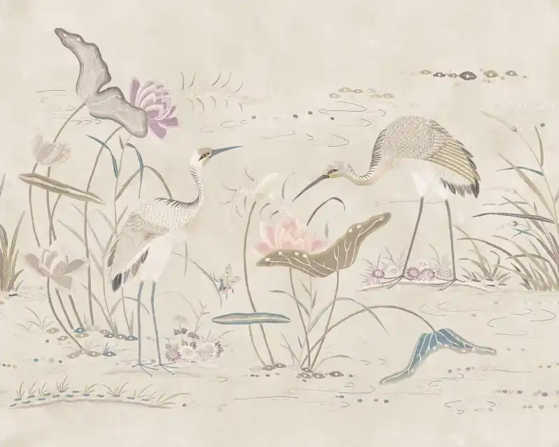 Nie przegap MURAL S10418 Chinoiserie Garden - Seabirds, Sandstone