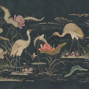 Rabat MURAL S10419 Chinoiserie Garden - Seabirds, Dark Blue