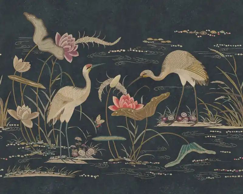 Rabat MURAL S10419 Chinoiserie Garden - Seabirds, Dark Blue