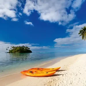 Fototapeta na flizelinie MS-5-3259 Dwa kajaki na plaży 375 x 250 cm Nowość