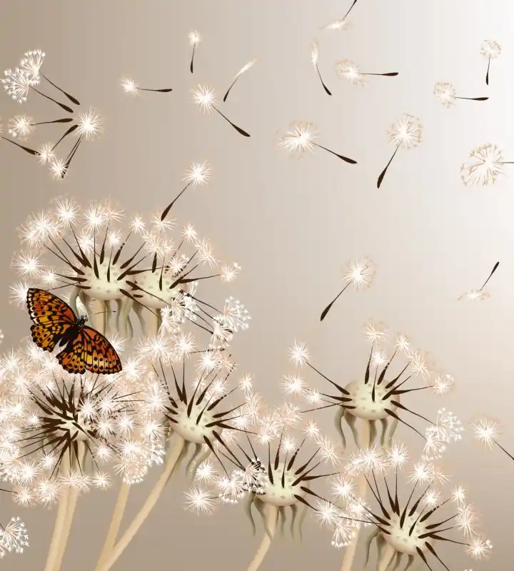 Fototapeta na flizelinie MS-3-0148 DANDELIONS AND BUTTERFLY Oferta