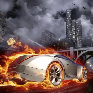 Fototapeta na flizelinie MS-3-0314 CAR IN FLAMES Premium