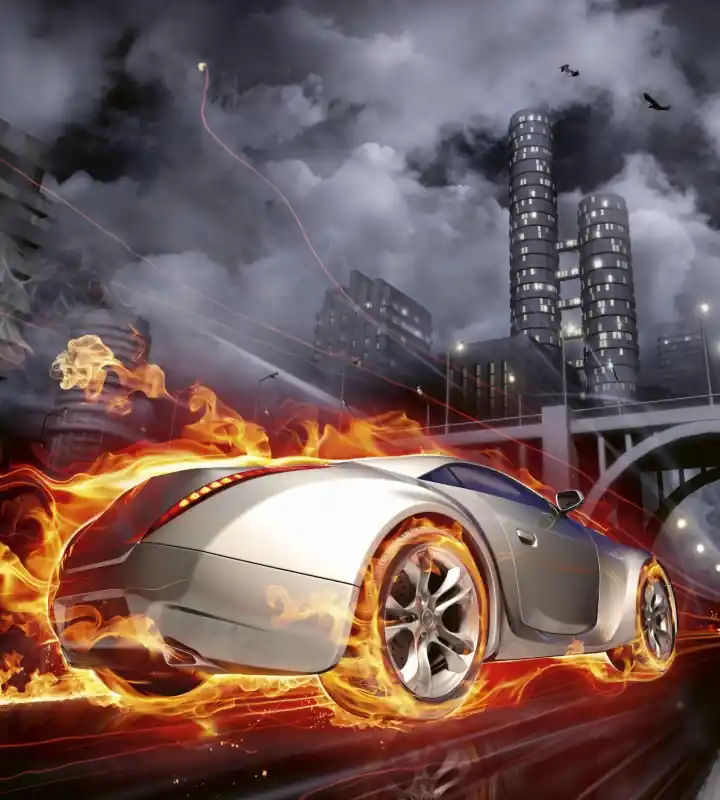 Fototapeta na flizelinie MS-3-0314 CAR IN FLAMES Premium