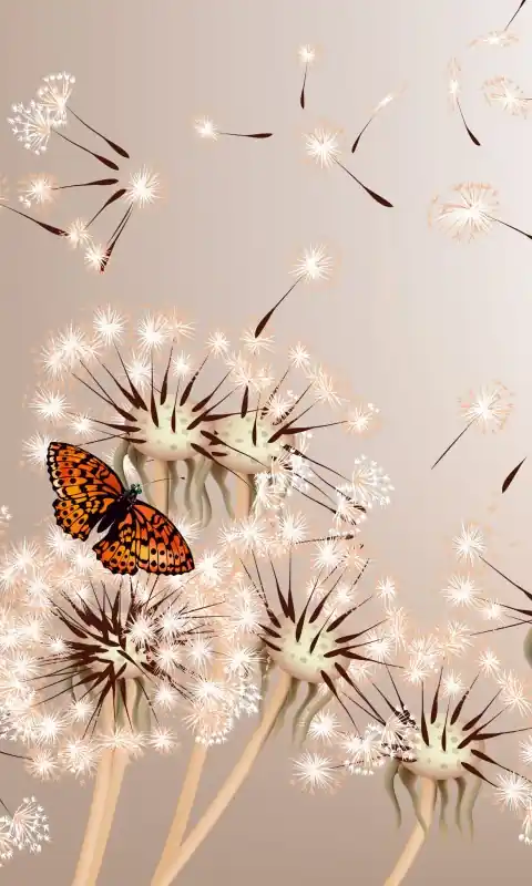 Fototapeta na flizelinie MS-2-0148 DANDELIONS AND BUTTERFLY Obniżka ceny