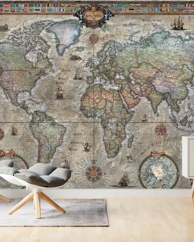 Niska cena Retro Mapa Świata Nordycki