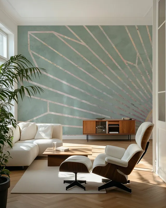 Wybór klientów Geometryczny mural ze słonecznymi promieniami - Zielony