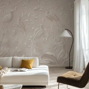 Bezpieczne zakupy Elegancki relief z pawiami - ciepły odcień