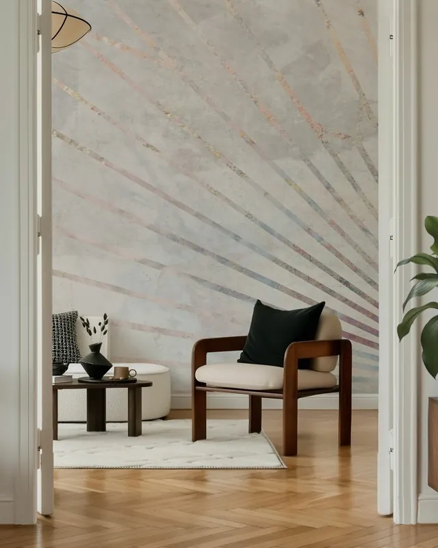 Ekspresowa dostawa Geometryczny mural ze słonecznymi promieniami - Beton