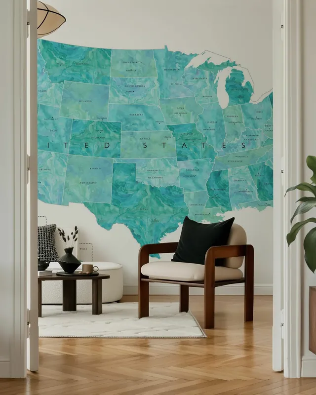 Sprawdź teraz Turkusowa akwarela Mapa USA