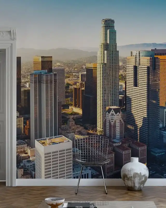 Centrum Los Angeles o zachodzie słońca Bezpieczna płatność