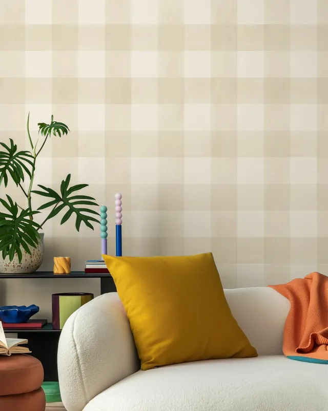 Spokojny Gingham Duży Wzór - Kremowy Kup teraz