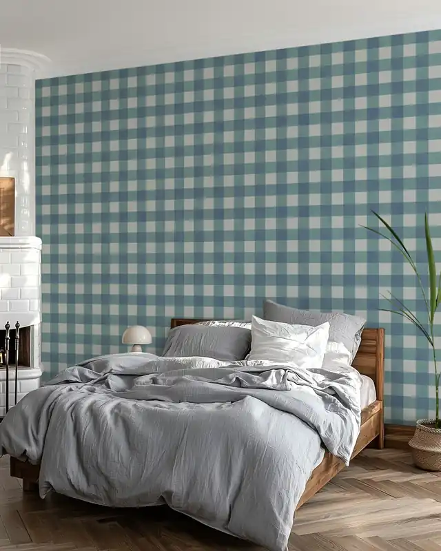 Wybór klientów Spokojny Gingham, duży wzór - Niebiesko-zielony