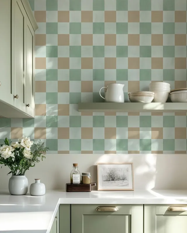 Spokojny, duży wzór Gingham - zielono-pomarańczowy Kup online