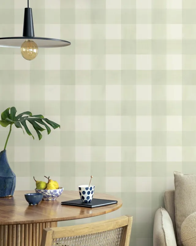Nowy Spokojny Wzór Gingham Duży - Szałwiowy Zielony