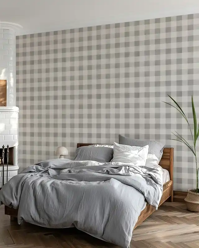 Super okazja Spokojny Gingham Duży Wzór - Jasnoszary