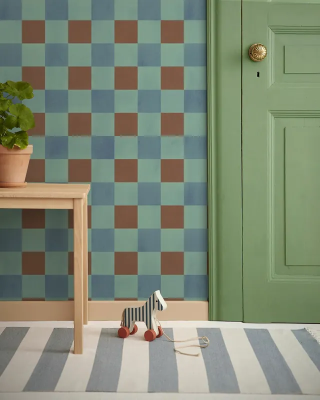 Spokojny Gingham, duży wzór - Niebiesko-czerwony Rabat